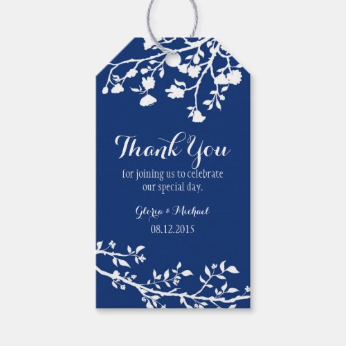 Navy Blue Modern Flower Wedding Thank You Tags