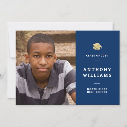 Navy Blue Modern Graduation Custom Photo Invitation