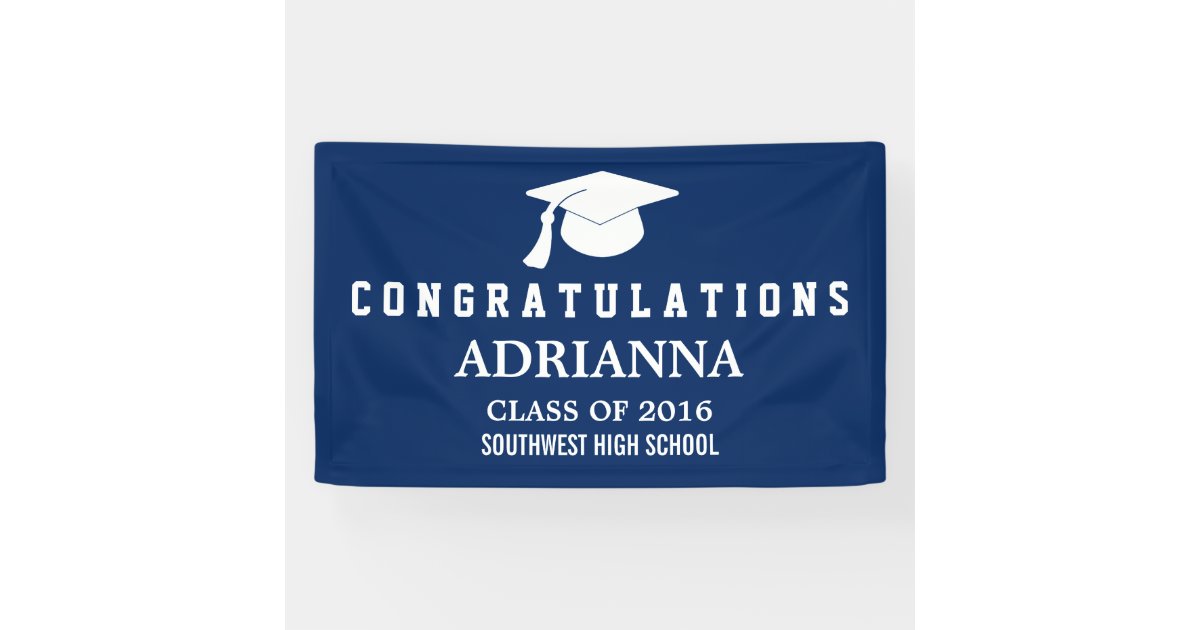 Navy Blue Modern Graduation Hat Congratulations Banner | Zazzle