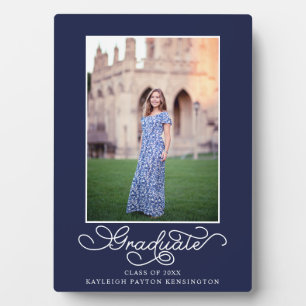 Navy Blue Modern Graduation Photo Keepsake Plaque