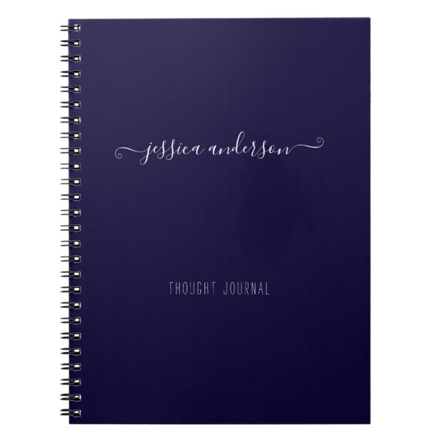 Navy Blue Modern Handwriting Calligraphy Script Notebook (Front)