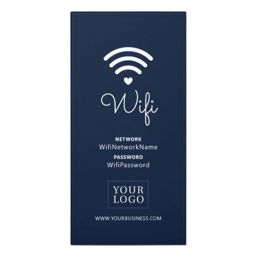 Navy Blue Modern Heart Business Wifi Password Sign