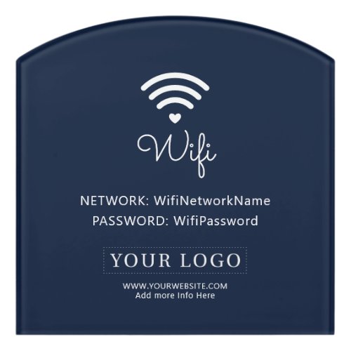 Navy Blue Modern Heart Business Wifi Password Sign