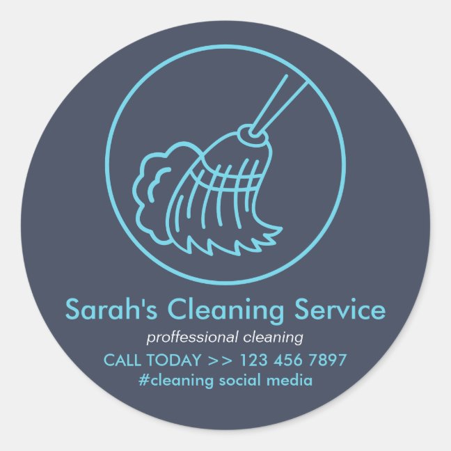 Navy Blue Modern Home Cleaning House Keeper Classic Round Sticker