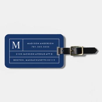 Navy Blue Modern Lines | Luggage Tag by FINEandDANDY at Zazzle