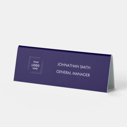 Navy Blue Modern Manager Business Logo Table Tent