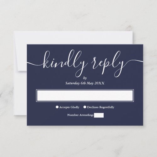 Navy Blue Modern Minimal Elegant Script Wedding RSVP Card