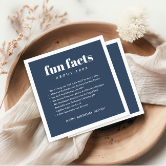 Navy Blue Modern Minimal Fun Facts Birthday Year  Napkins