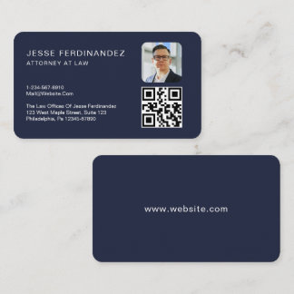 Navy Blue Modern Minimal Professional QR Code Business Card