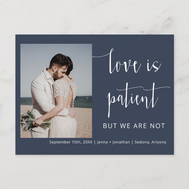 Navy Blue Modern Minimal Script Photo Elopement Postcard (Front)