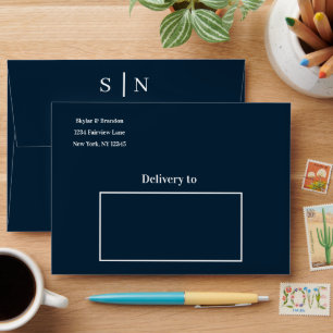 Navy Blue Modern Minimal Wedding Envelope