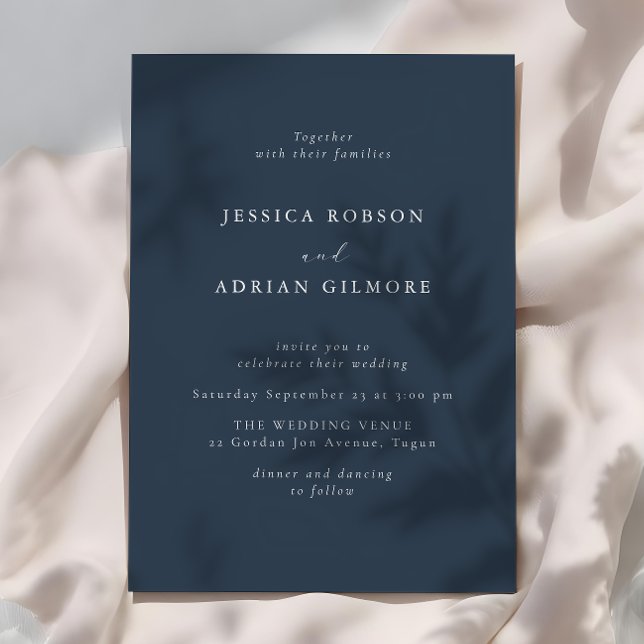 Navy Blue Modern Minimal Wedding Invitation (Creator Uploaded)