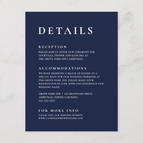 Navy Blue Modern Minimalist Elegant Enclosure Card