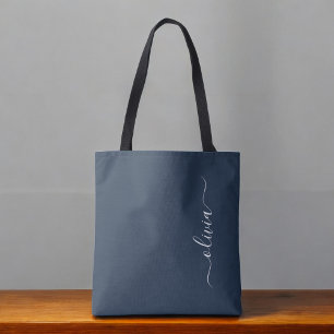 Navy Blue Modern Minimalist Elegant Monogram Tote Bag