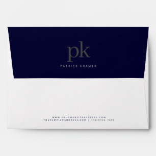 Navy Blue Modern Minimalist Monogram Office Envelope