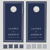 Navy Blue Modern Minimalist Personalized Cornhole Set