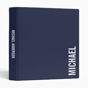 Navy Blue Modern Minimalist Personalized Name 3 Ring Binder