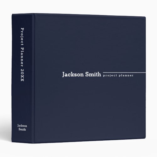 Navy blue modern minimalist personalized name 3 ring binder