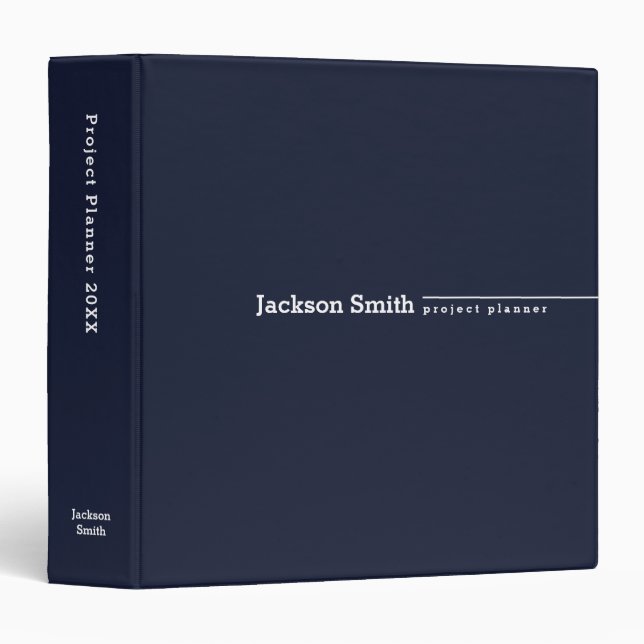 Navy blue modern minimalist personalized name 3 ring binder (Front/Spine)