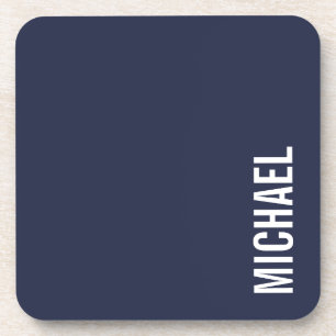 Navy Blue Modern Minimalist Personalized Name Beverage Coaster