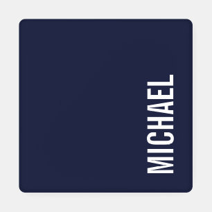 Navy Blue Modern Minimalist Personalized Name Coaster Set