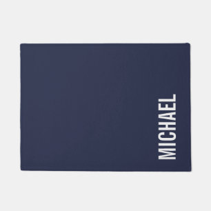 Navy Blue Modern Minimalist Personalized Name Doormat