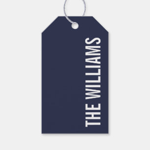 Navy Blue Modern Minimalist Personalized Name Gift Tags