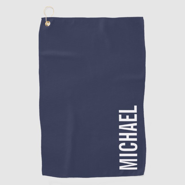 Navy Blue Modern Minimalist Personalized Name Golf Towel (Front)