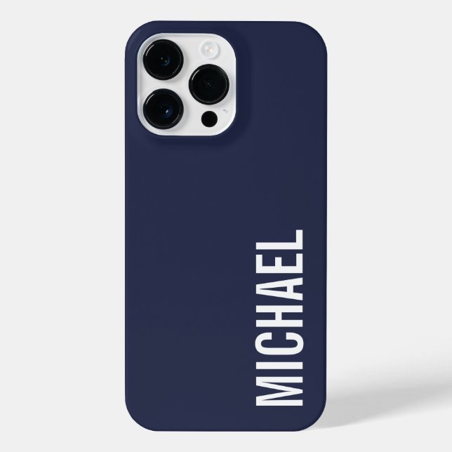 Navy Blue Modern Minimalist Personalized Name iPhone Case (Back)
