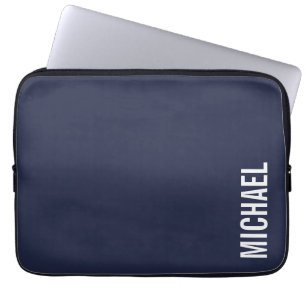 Navy Blue Modern Minimalist Personalized Name Laptop Sleeve