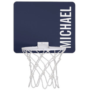 Navy Blue Modern Minimalist Personalized Name Mini Basketball Hoop