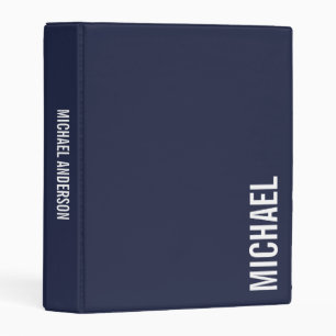 Navy Blue Modern Minimalist Personalized Name Mini Binder
