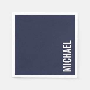 Navy Blue Modern Minimalist Personalized Name Napkins