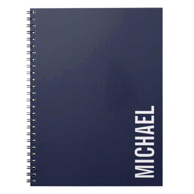 Navy Blue Modern Minimalist Personalized Name Notebook (Front)