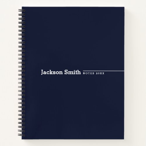 Navy blue modern minimalist personalized name notebook