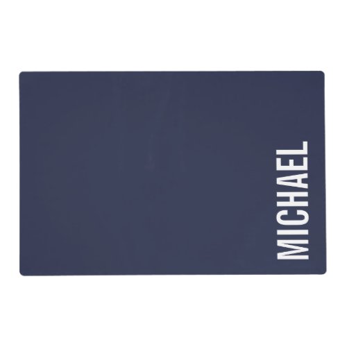 Navy Blue Modern Minimalist Personalized Name Placemat