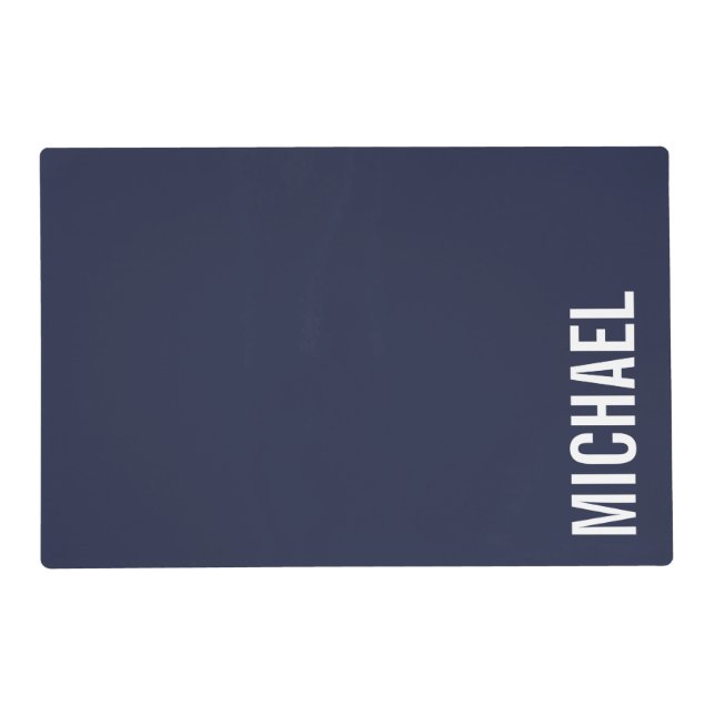 Navy Blue Modern Minimalist Personalized Name Placemat (Front)