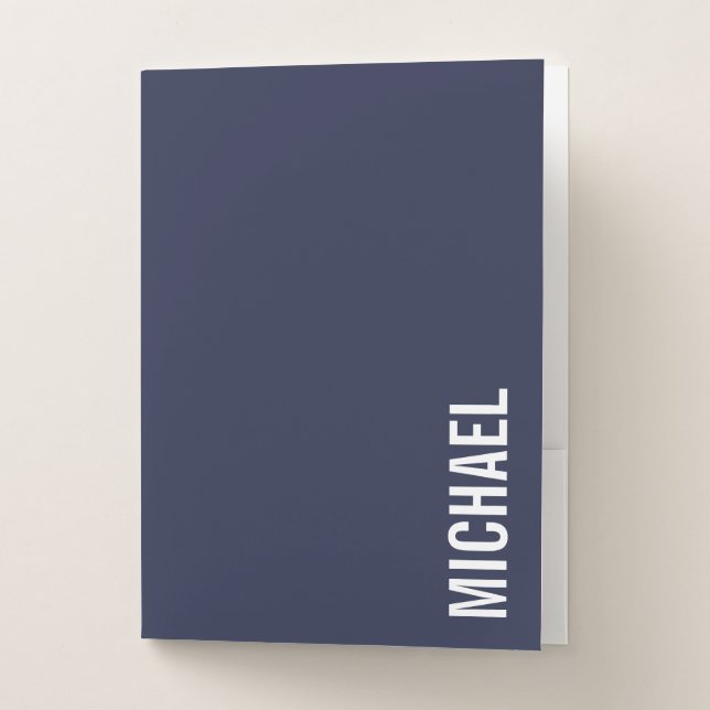 Navy Blue Modern Minimalist Personalized Name Pocket Folder (Front)