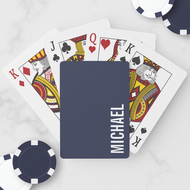 Navy Blue Modern Minimalist Personalized Name Poker Cards (Creator Uploaded)
