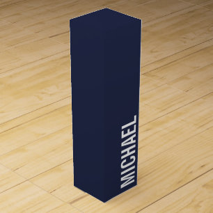 Navy Blue Modern Minimalist Personalized Name Wine Box
