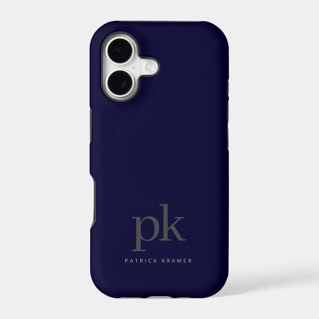 Navy Blue Modern Minimalist Simple Monogram Iphone Case (Back)