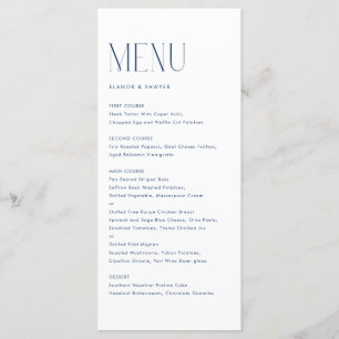 Navy Blue Modern Minimalist Typography Wedding Menu