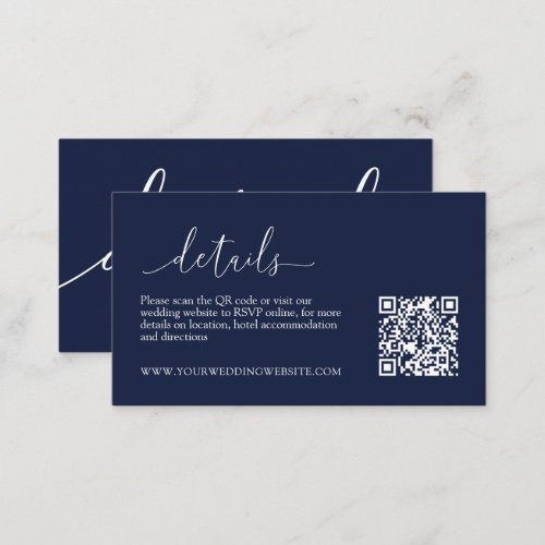 Navy Blue Modern Minimalist Wedding Details RSVP Enclosure Card