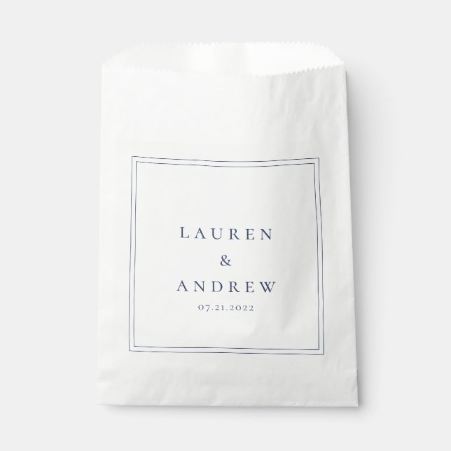 Navy Blue Modern Minimalist Wedding Favor Bags (Front)