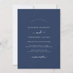 Navy Blue Modern Minimalist Wedding   Invitation