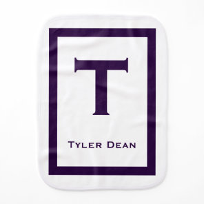 Navy Blue Modern Monogram Baby Boy Burp Cloth