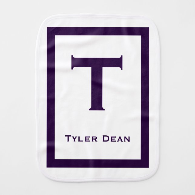 Navy Blue Modern Monogram Baby Boy Burp Cloth (Front)