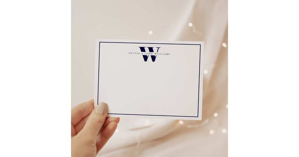 Navy Blue Modern Monogram Couple Stationery Note Card | Zazzle