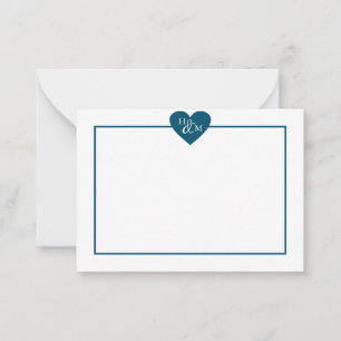 Navy Blue Modern Monogram Heart Note Card