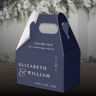 Navy Blue Modern Monogram Wedding Thank You Favor Boxes